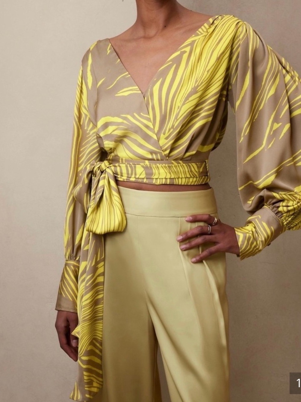 Banana Republic Yellow Patterned Wrap Blouse
